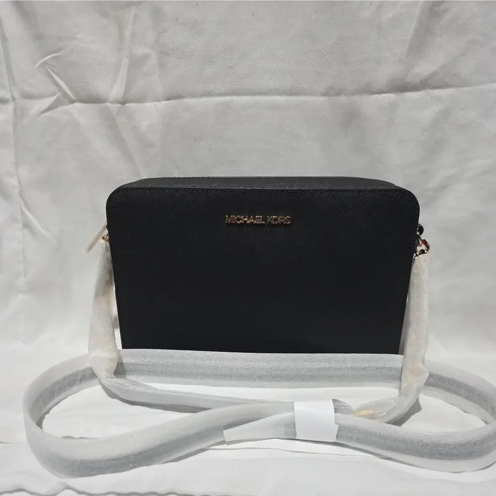 Michael Kors Jet Set Large Black Saffiano Leather Crossbody Handbag